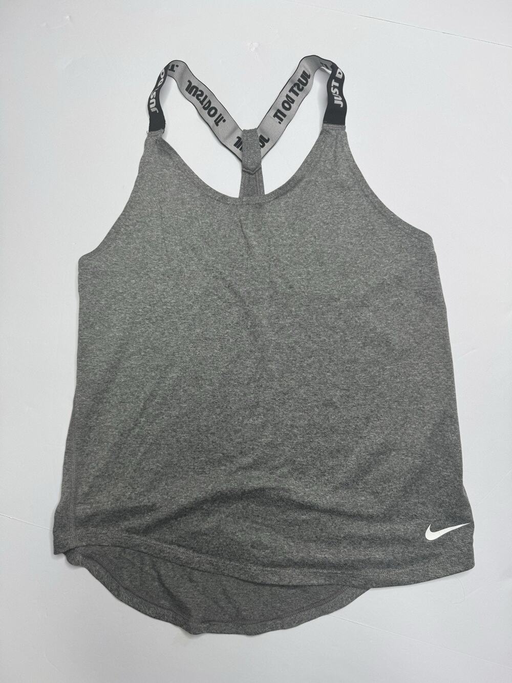 Nike Dri-FIT Tank Top Womens XS Gray Just Do It Strappy Racerback Workout Gym
